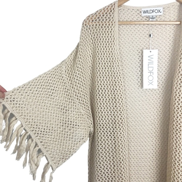 New with tag Wildfox Kelso Fringe Sleeve Cream Crochet Long Kimono Wrap Cardigan - Picture 8 of 16
